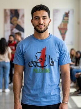 Palestine Graphic Crew Neck T-Shirt - Blue NWOT